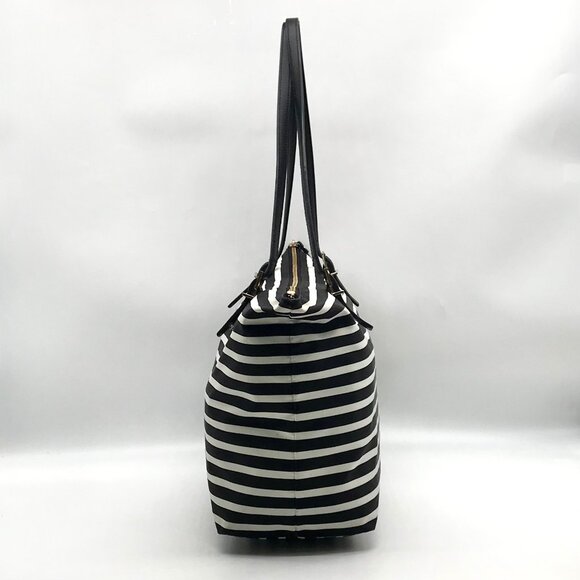 Kate Spade Black & Clotted Cream Striped Nylon Watson Lane Maya Tote Bag - Picture 4 of 11